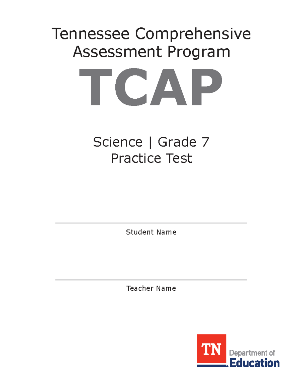 Tennessee TCAP Science Grade 7 Practice Test 2016 - Studocu