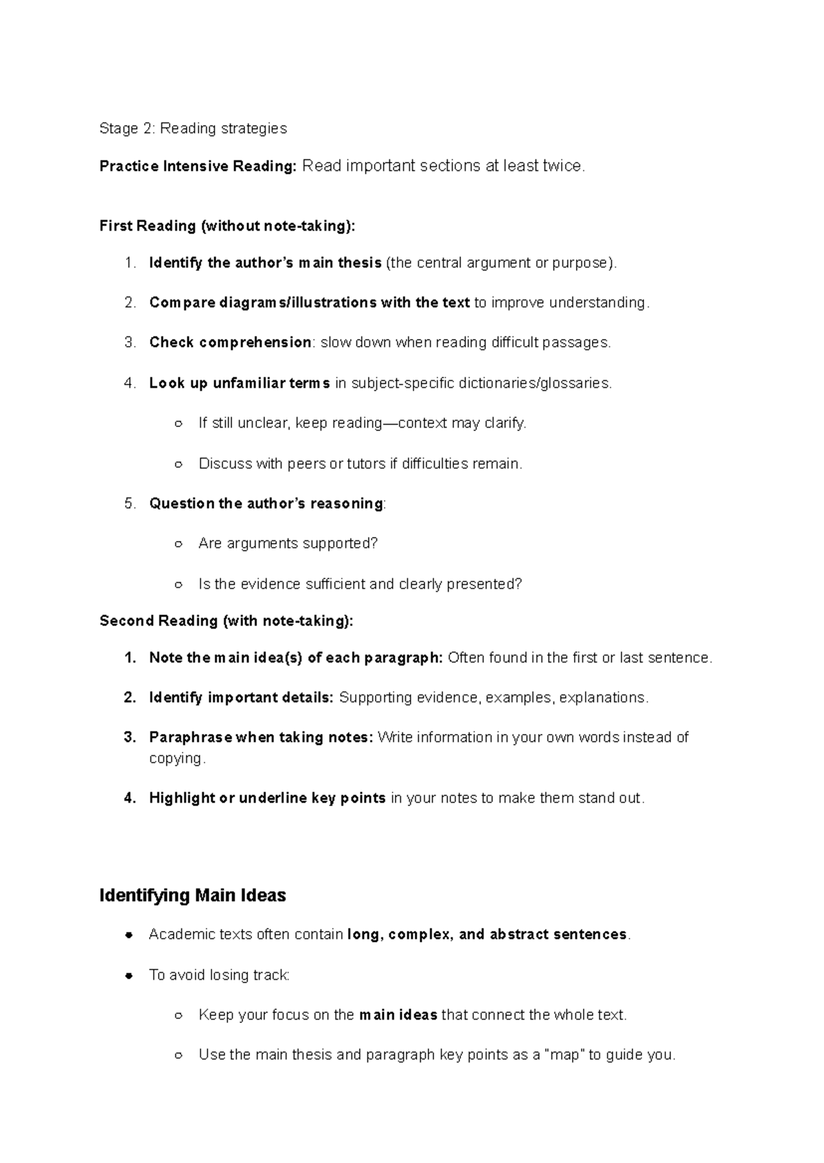 Stage 2: Intensive Reading Strategies for Academic Texts - Studocu