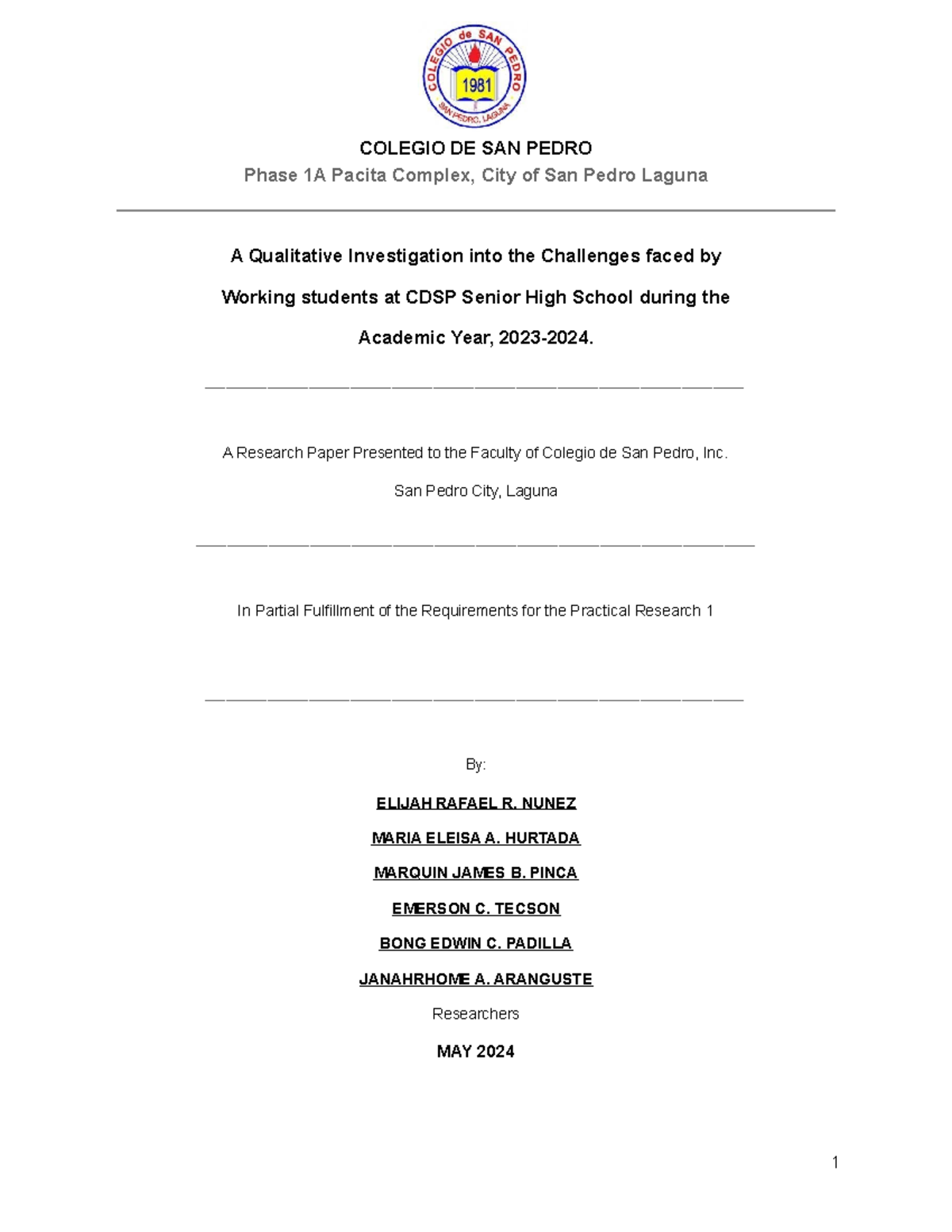 Qualitative Study on Challenges of Working Students (PR1) - Chapters 1 ...