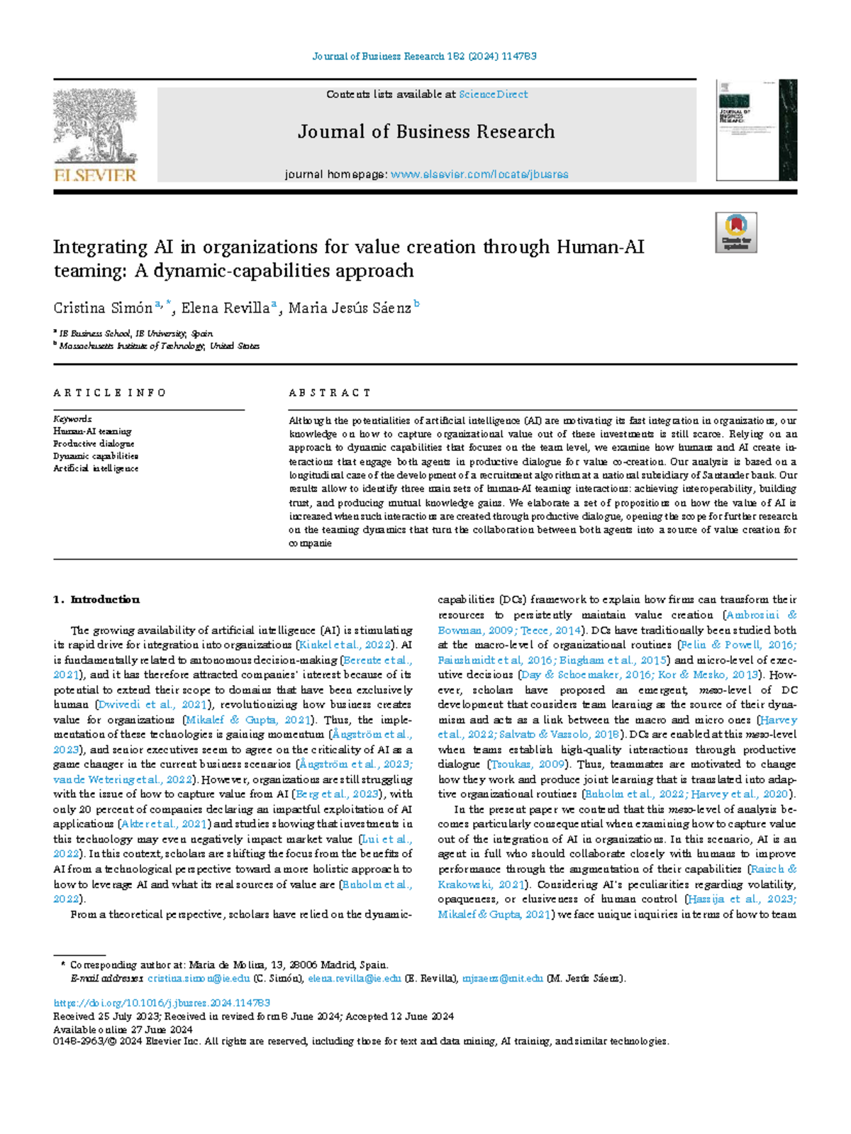 Integrating AI for Value Creation in Organizations: A Dynamic ...