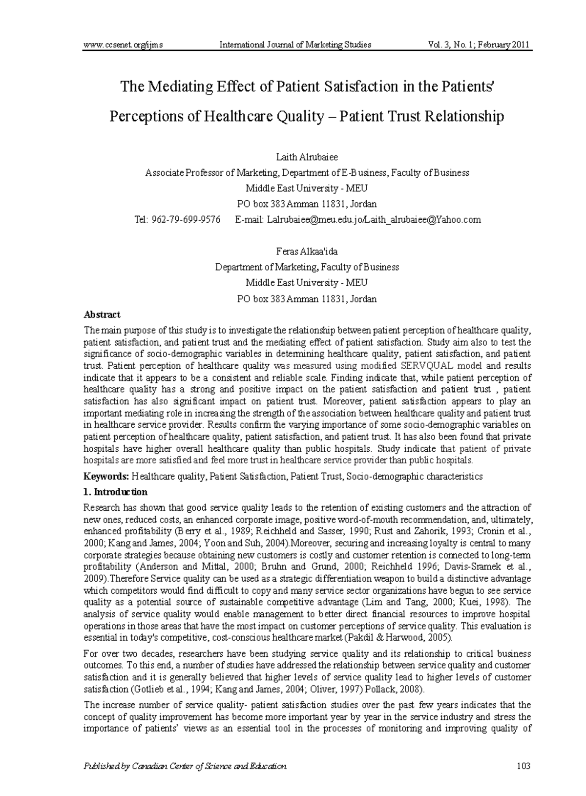 The Mediating Role of Patient Satisfaction in Healthcare Quality (MKT ...