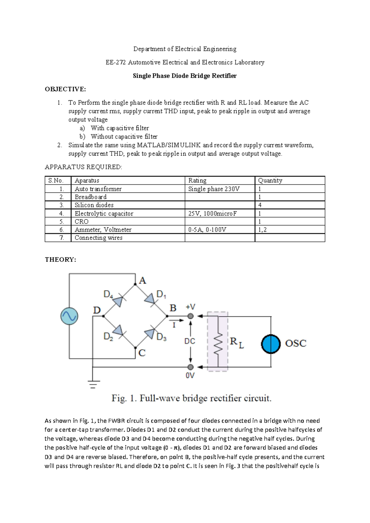 EE-272 - In-Depth Notes on Single Phase Diode Bridge Rectifier - Studocu