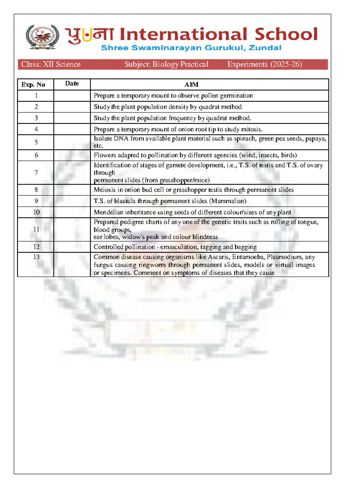 12th Biology Practical Journal: Experiments & Observations 2025-26 ...