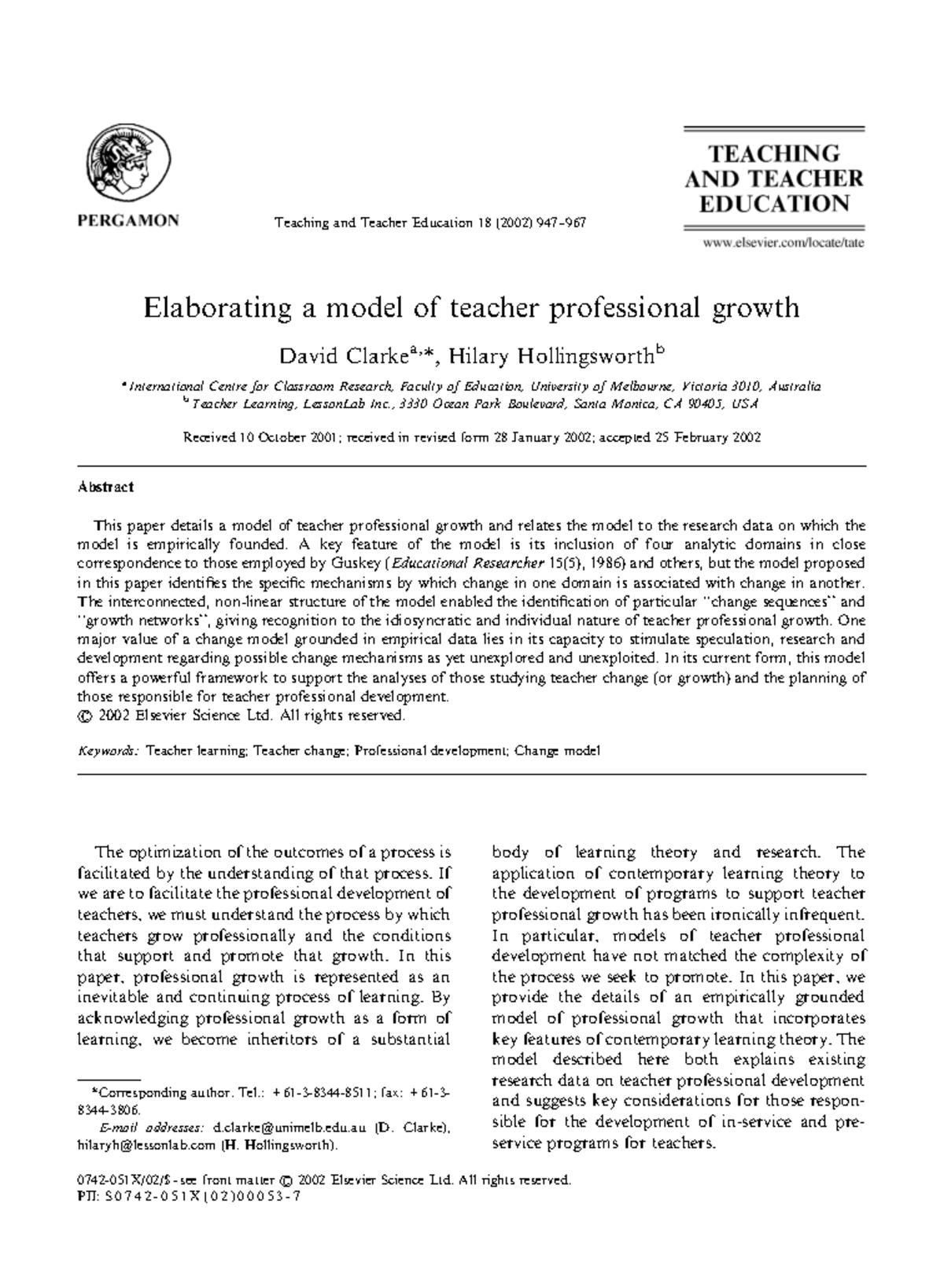 Elaborating a Model of Teacher Professional Growth (EDUC 2002) - Studocu