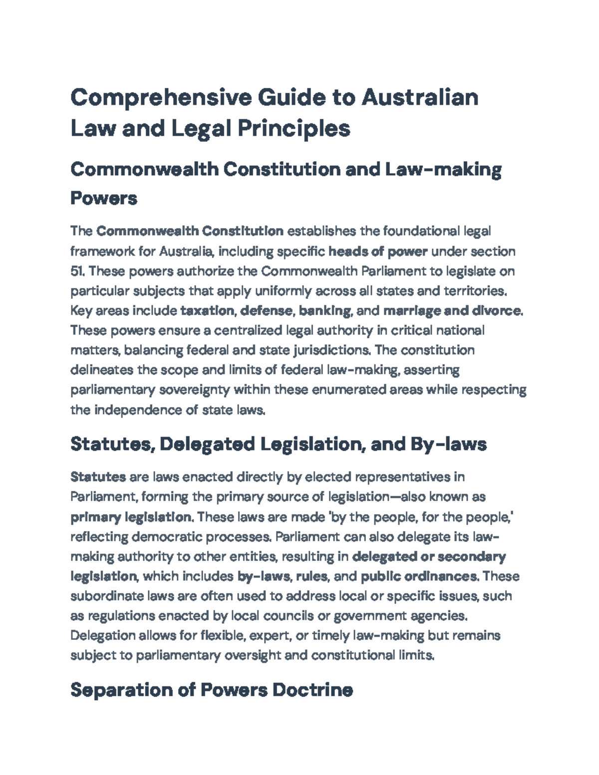 Comprehensive Guide to Australian Law: Constitution, Powers ...