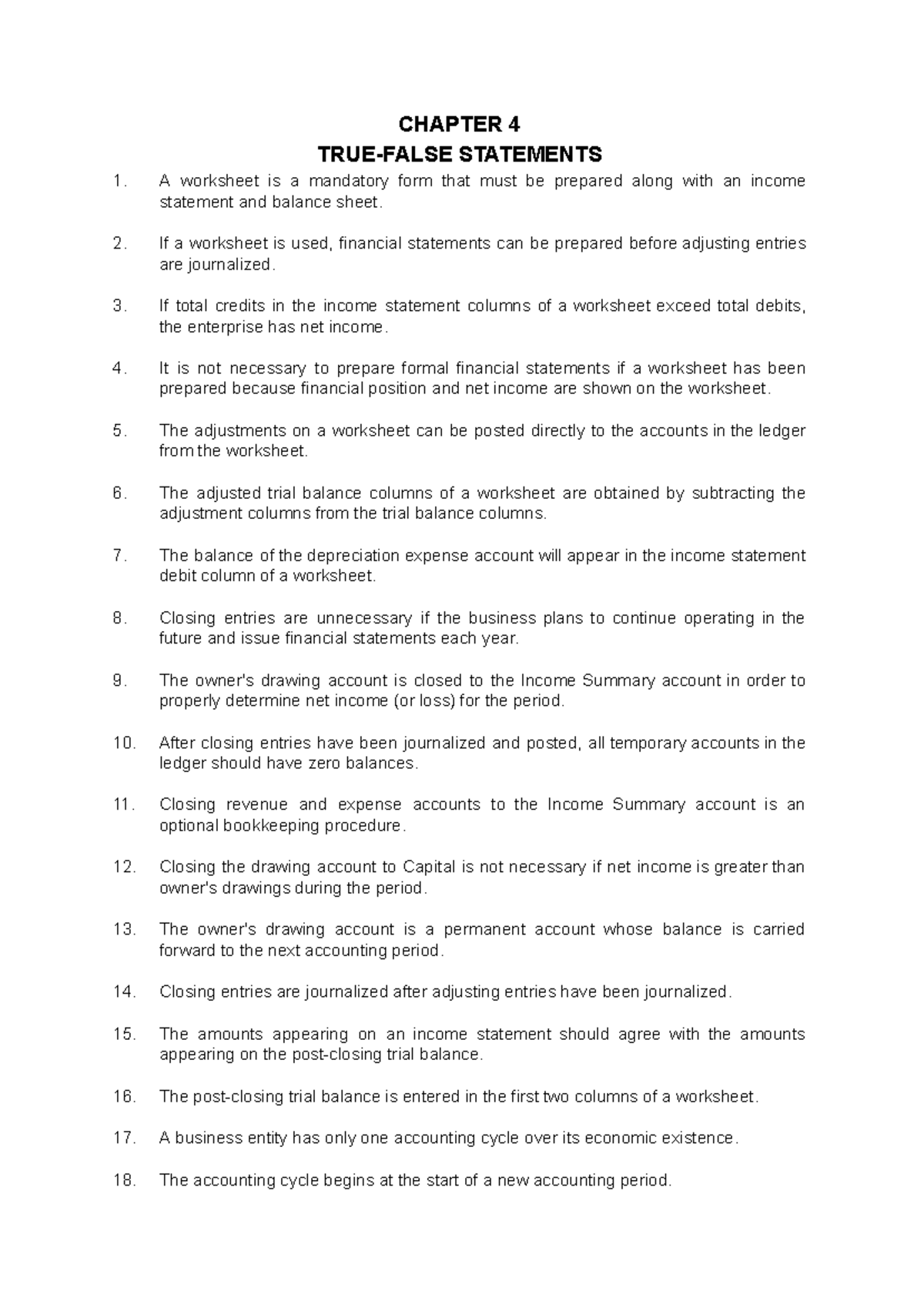 CHAPTER 4 STATEMENTS: Test Bank for Financial Statements Preparation ...
