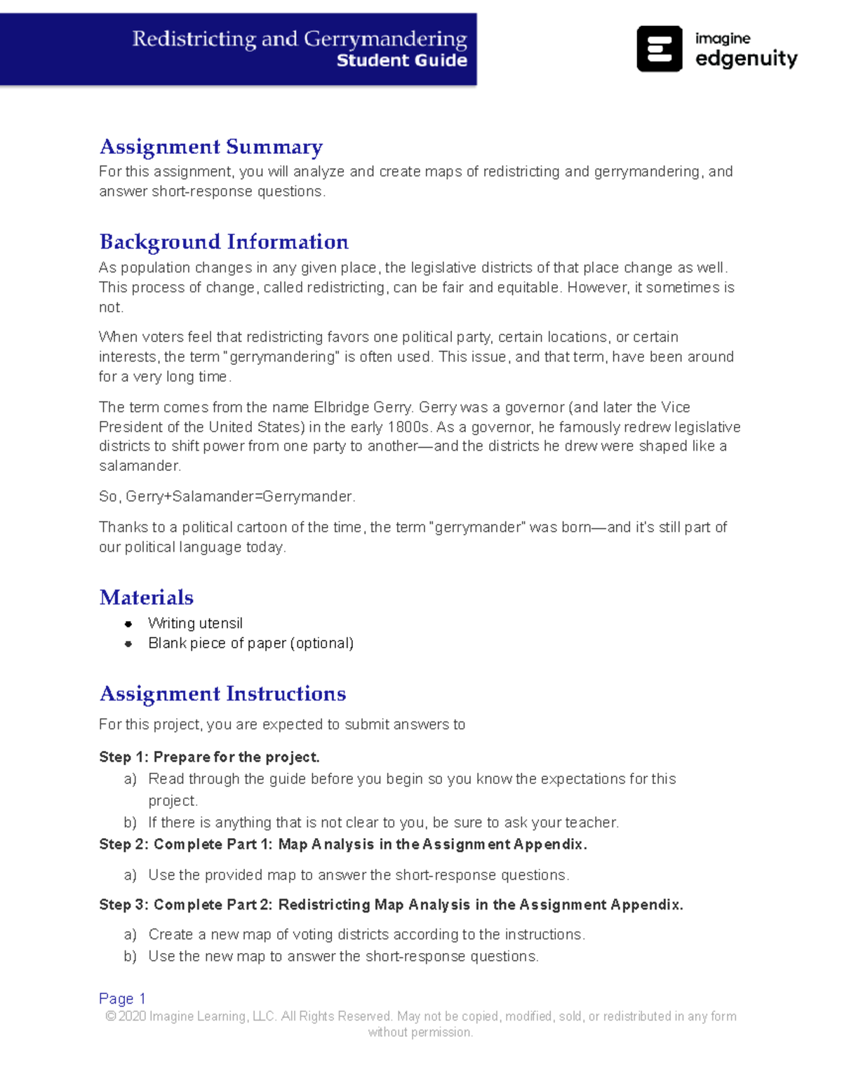Redistricting & Gerrymandering Analysis Assignment (HIST 101) - Studocu