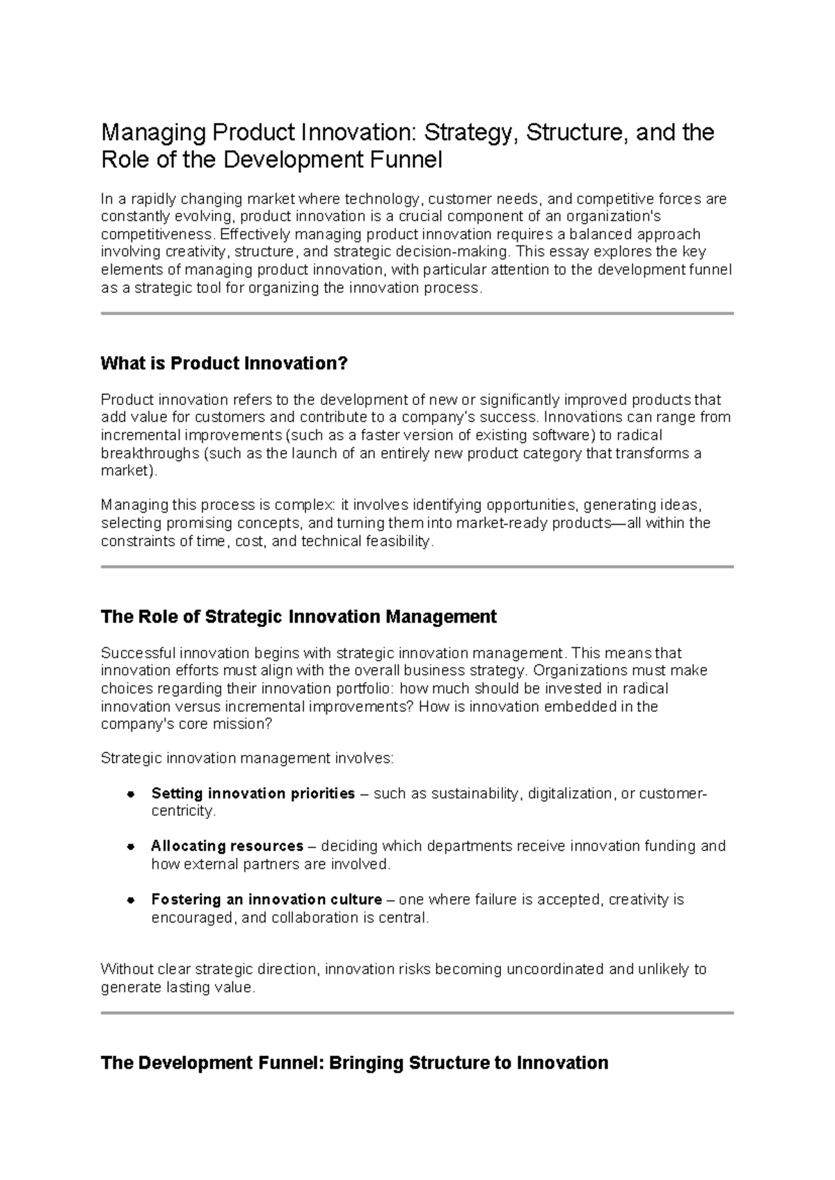 Managing Product Innovation: Strategy & Development Funnel Insights ...