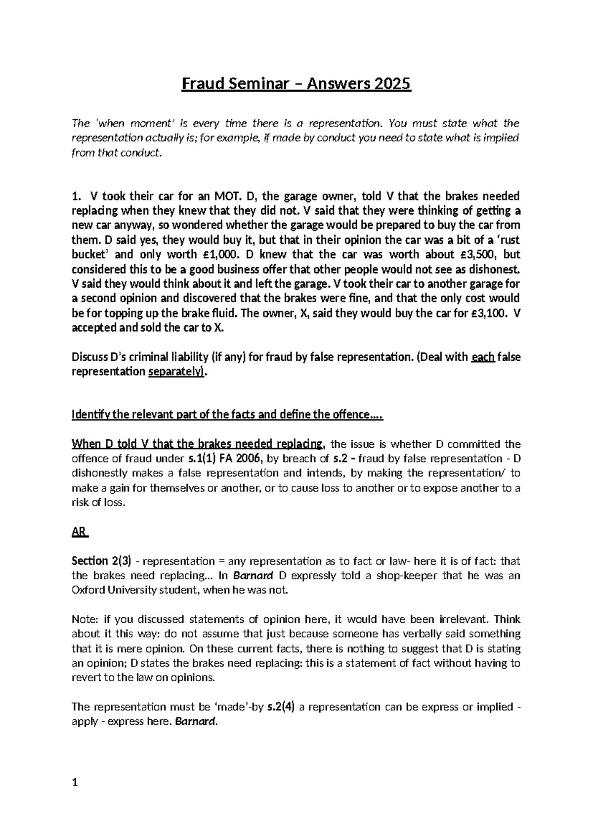 Fraud Seminar Answers 2025: Analyzing False Representations and ...