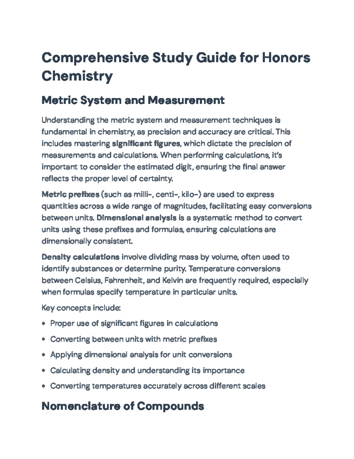 Comprehensive Study Guide for CHEM101: Mastering Metric System ...