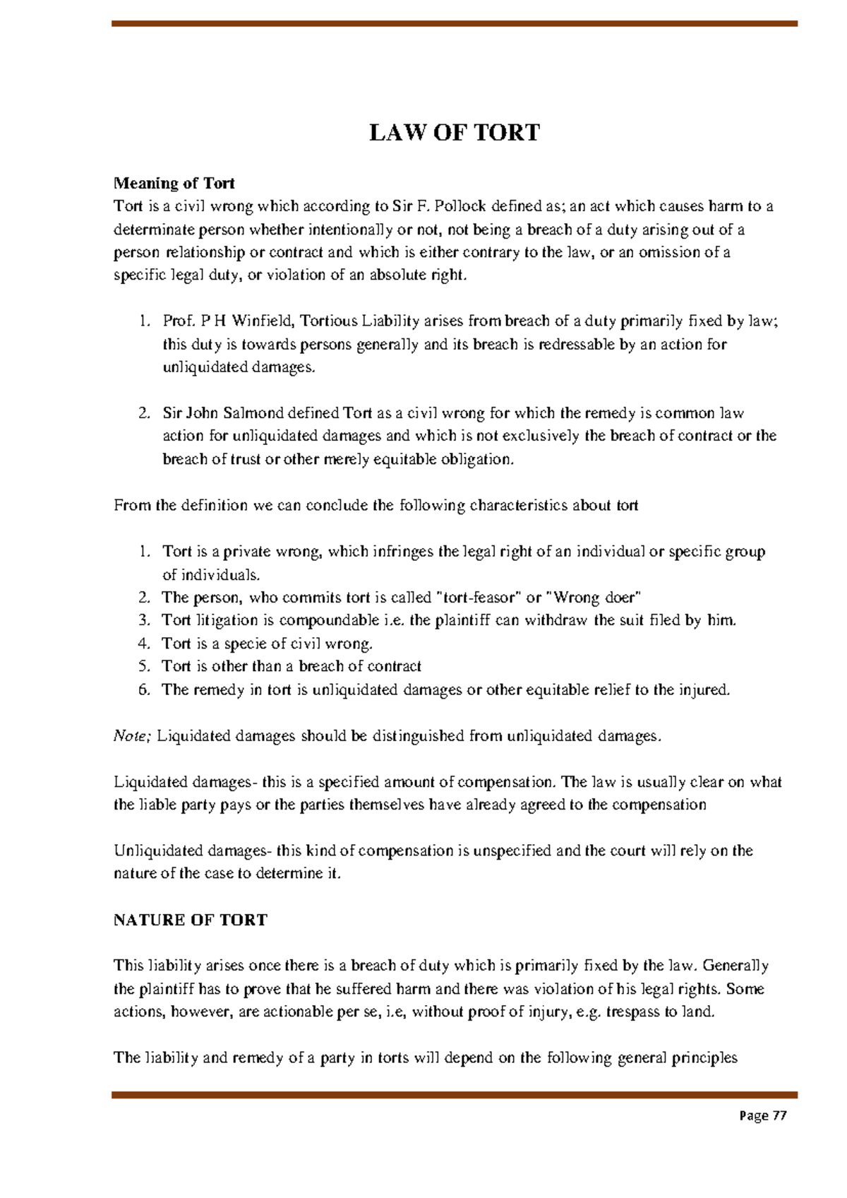LAW OF TORT (LAW 101) - Understanding Tort Definitions and Principles ...