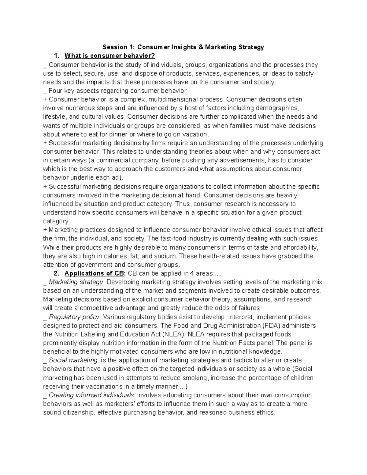 Session 1 - Consumer Insights & Marketing Strategy Overview - Studocu