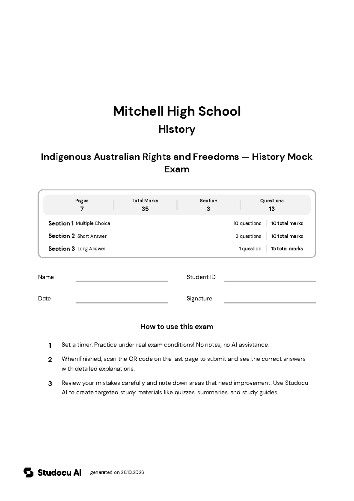 Indigenous Australian Rights and Freedoms — History Mock Exam - Studocu