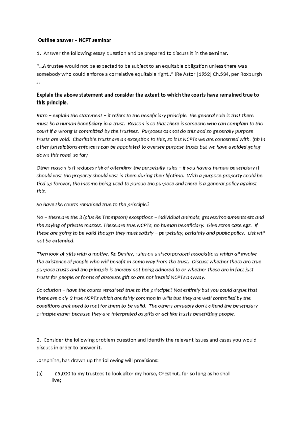 NCPT Seminar 4 Answers: Charities and Purpose Trusts Explained - Studocu