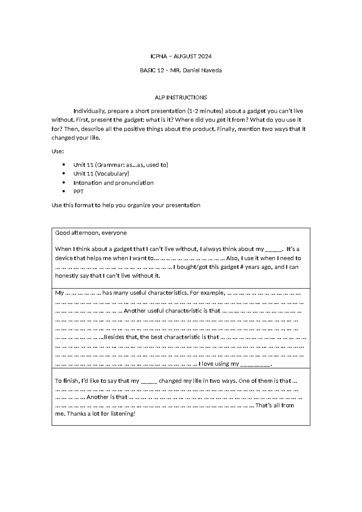Basic 12 ALP - Gadget Presentation Guide by Mr. Naveda - Studocu