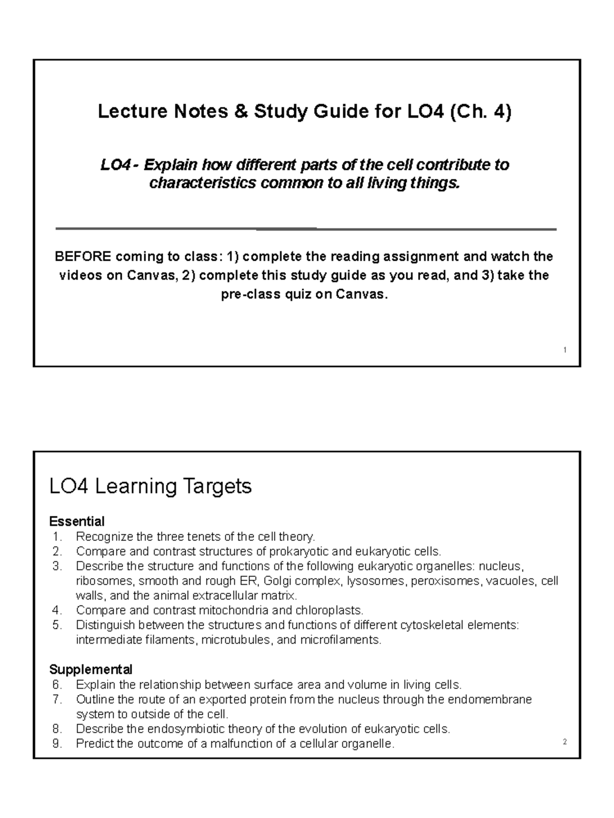 LO4 Lecture Notes Study Guide: Cell Structure & Function Overview - Studocu