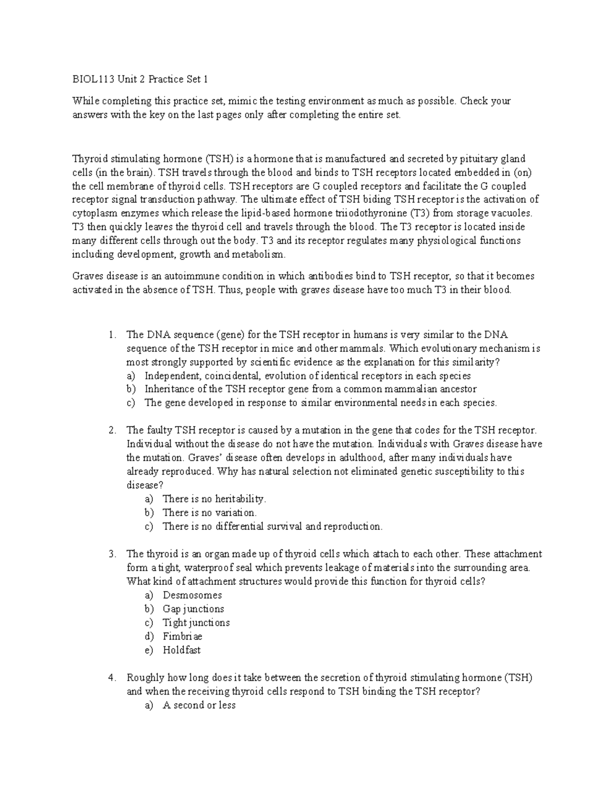 BIOL113 Unit 2 Exam Practice Questions and Answers - Studocu
