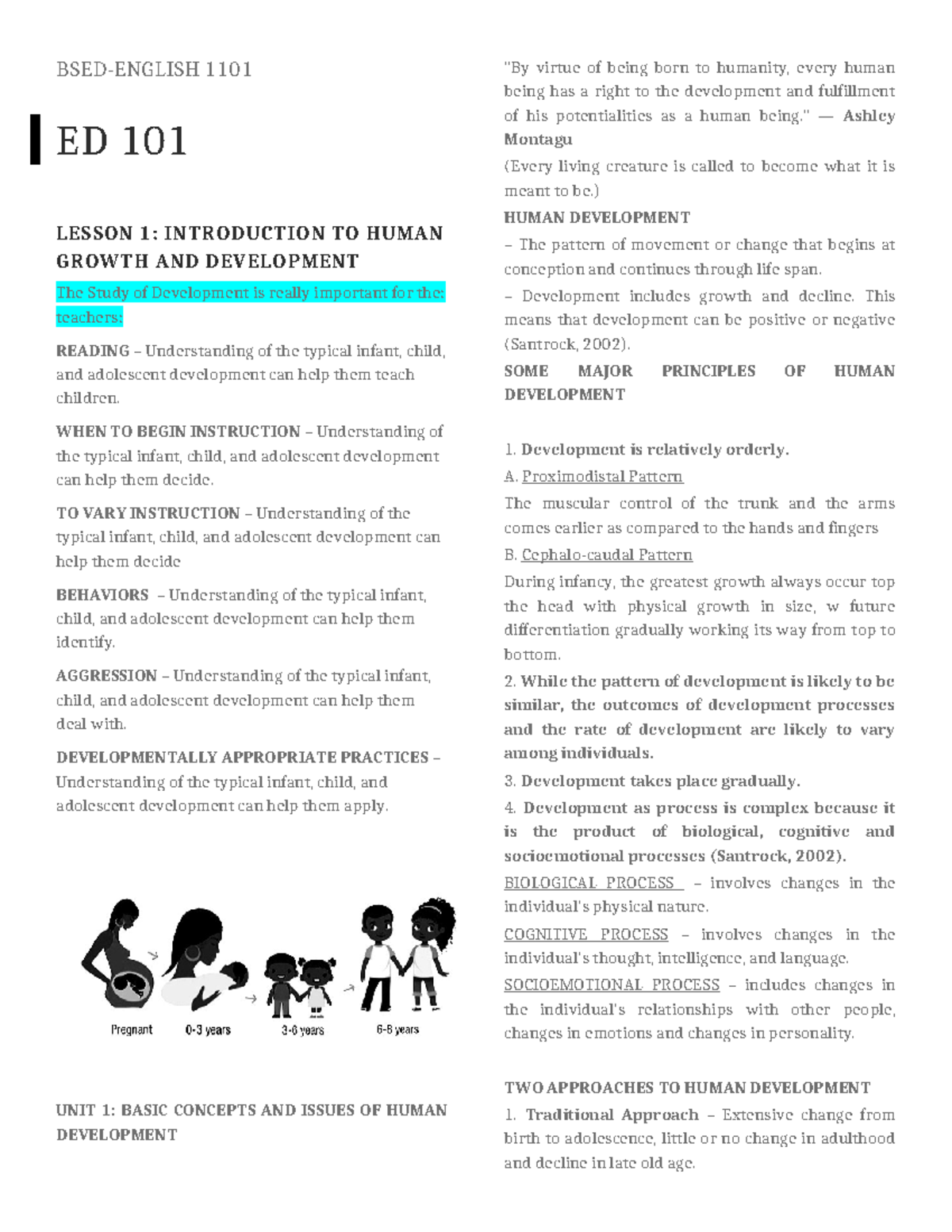 BSED-ENGLISH 1101: ED 101 Human Growth & Development Reviewer - Studocu