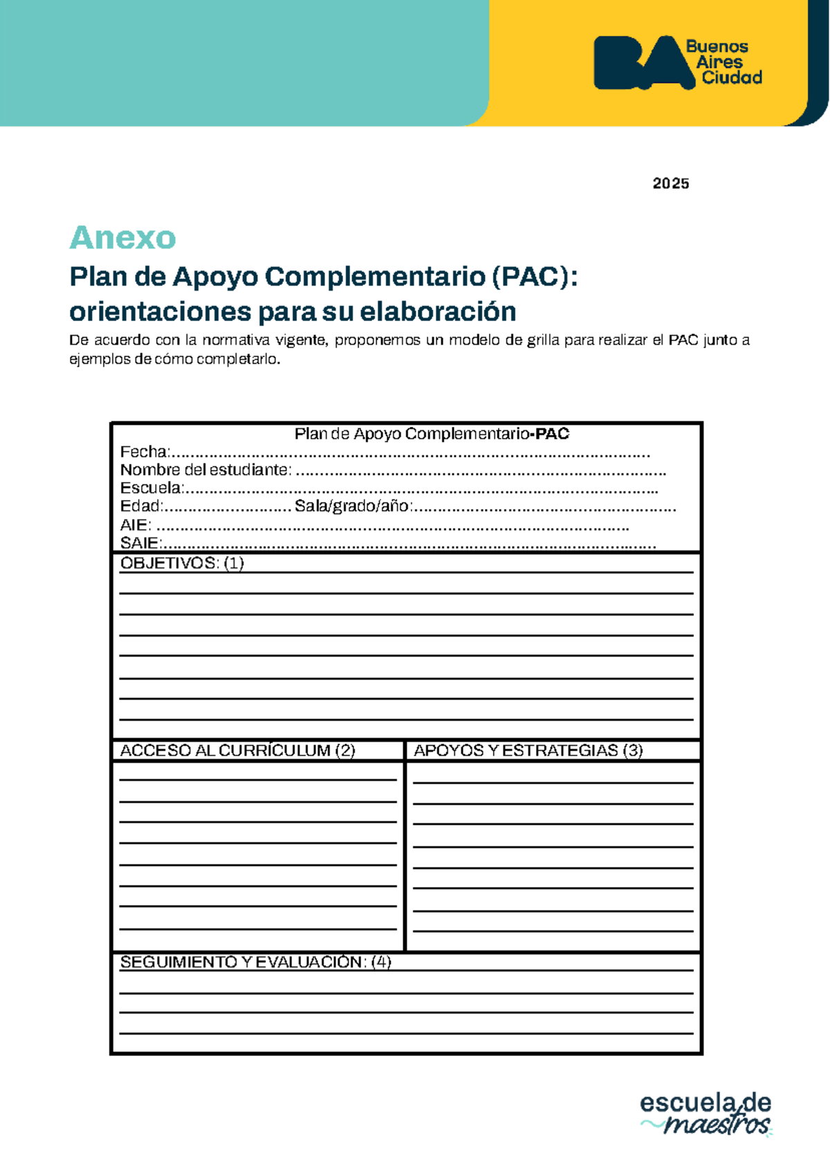 2025 PAC: Modelo y Ejemplos para la Elaboración del Plan de Apoyo - Studocu