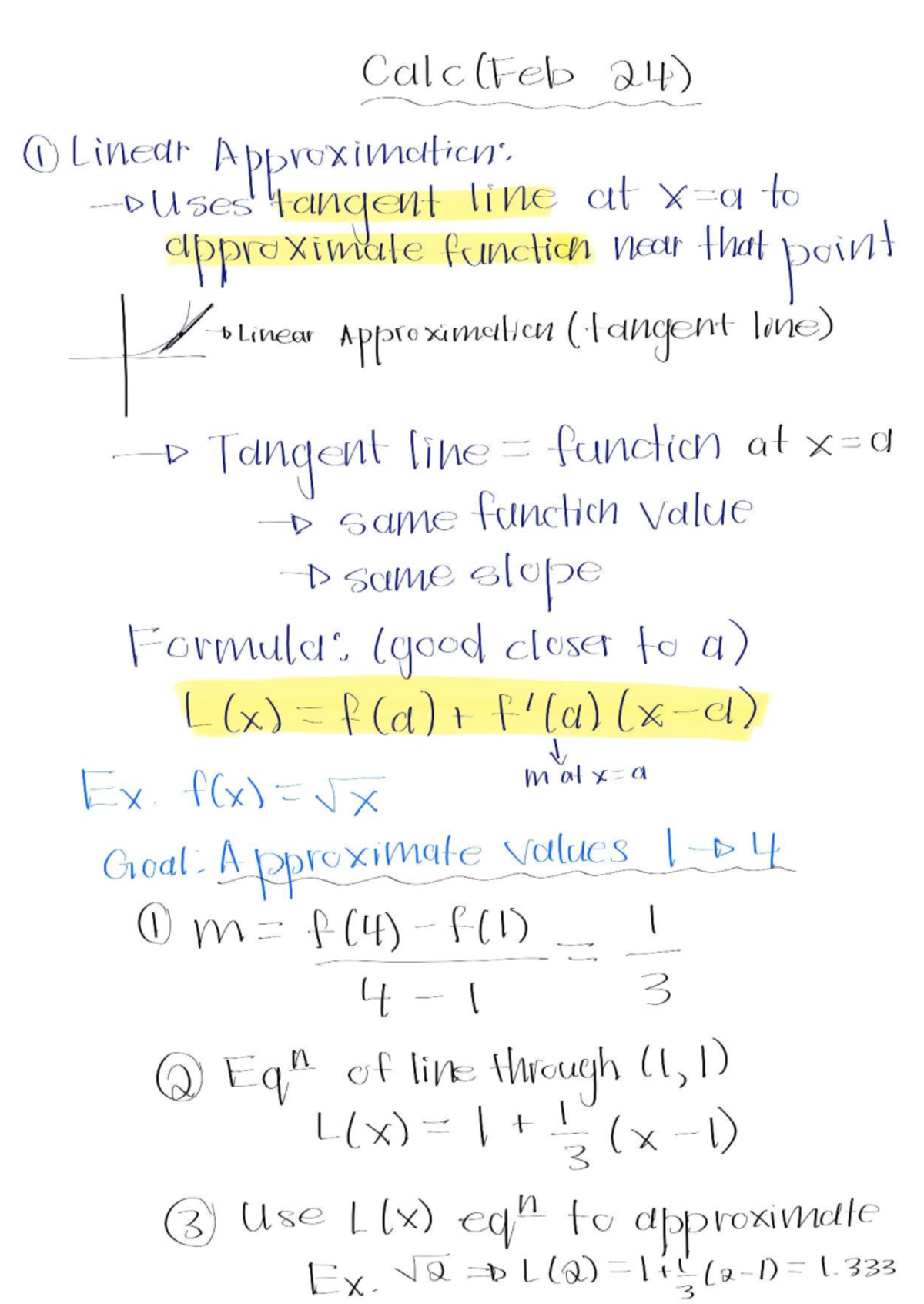 Calc 101 Final Exam Notes: Linear & Quadratic Approximation - Studocu