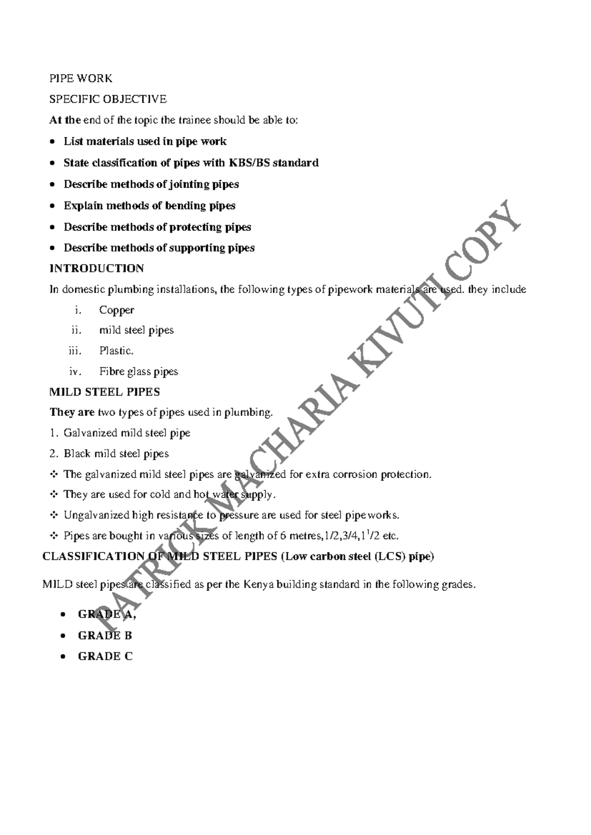 Lecture 6: Comprehensive Notes on Pipe Work Techniques and Standards ...