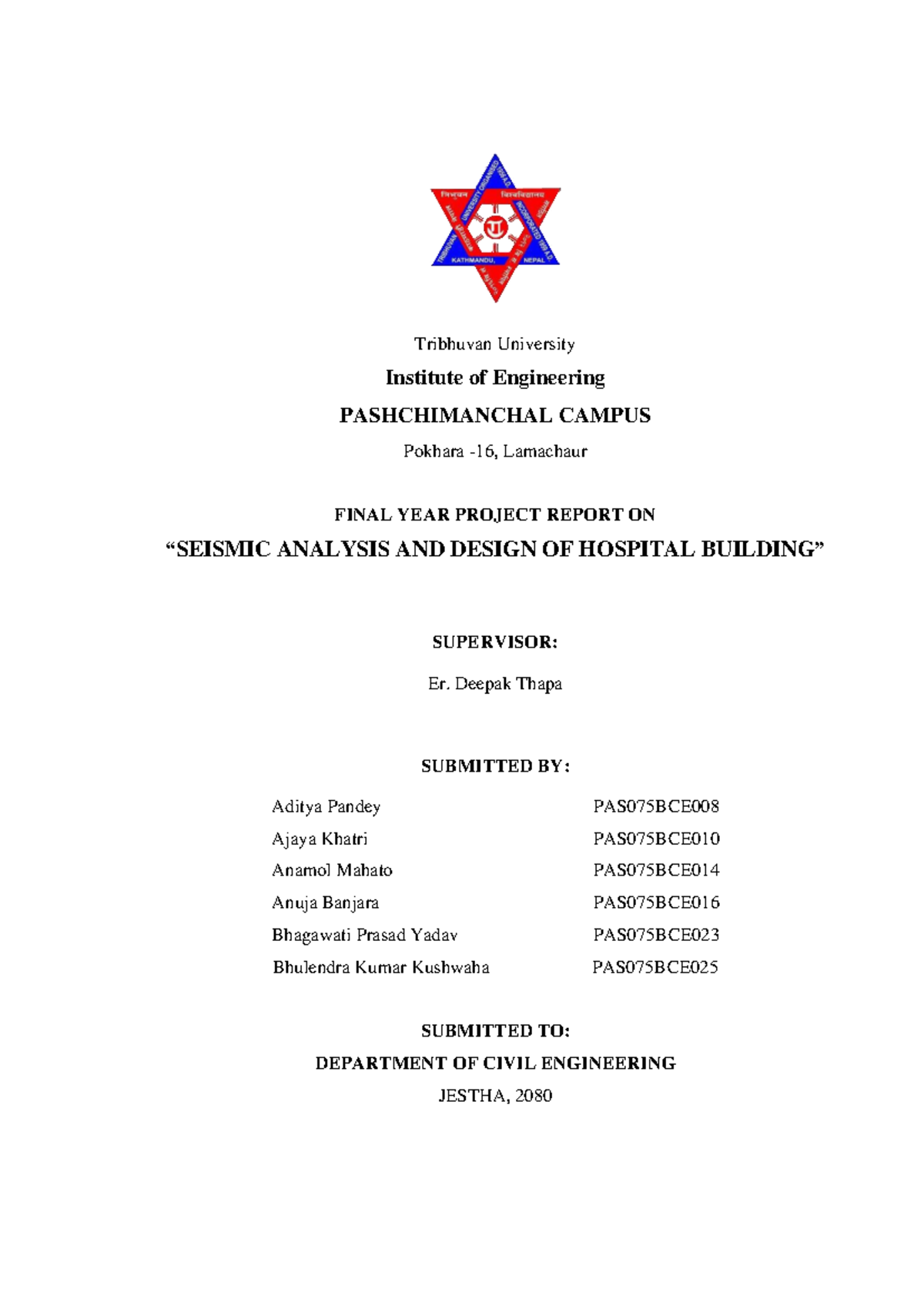 Final Year Project Report: Analysis & Design of Hospital (PAS075BCE ...