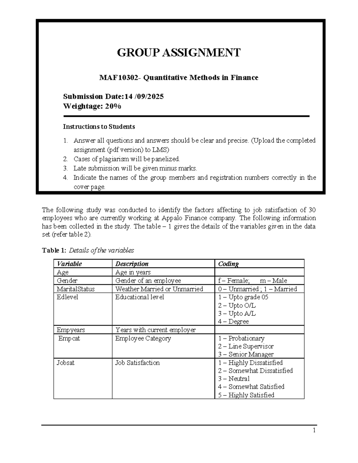 DPM 203 Group Assignment: Factors Affecting Job Satisfaction in Finance ...