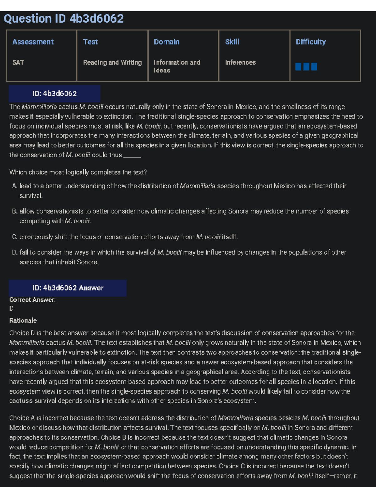 SAT Reading and Writing Assessment Test Questions and Answers - Studocu