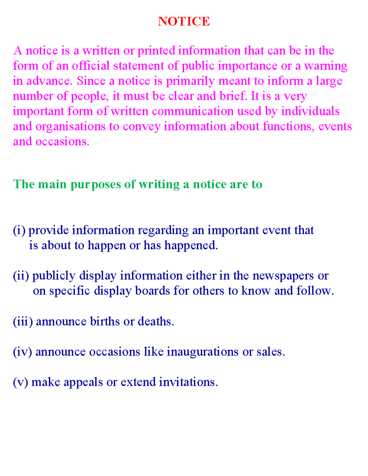 Written Notice For Public Display