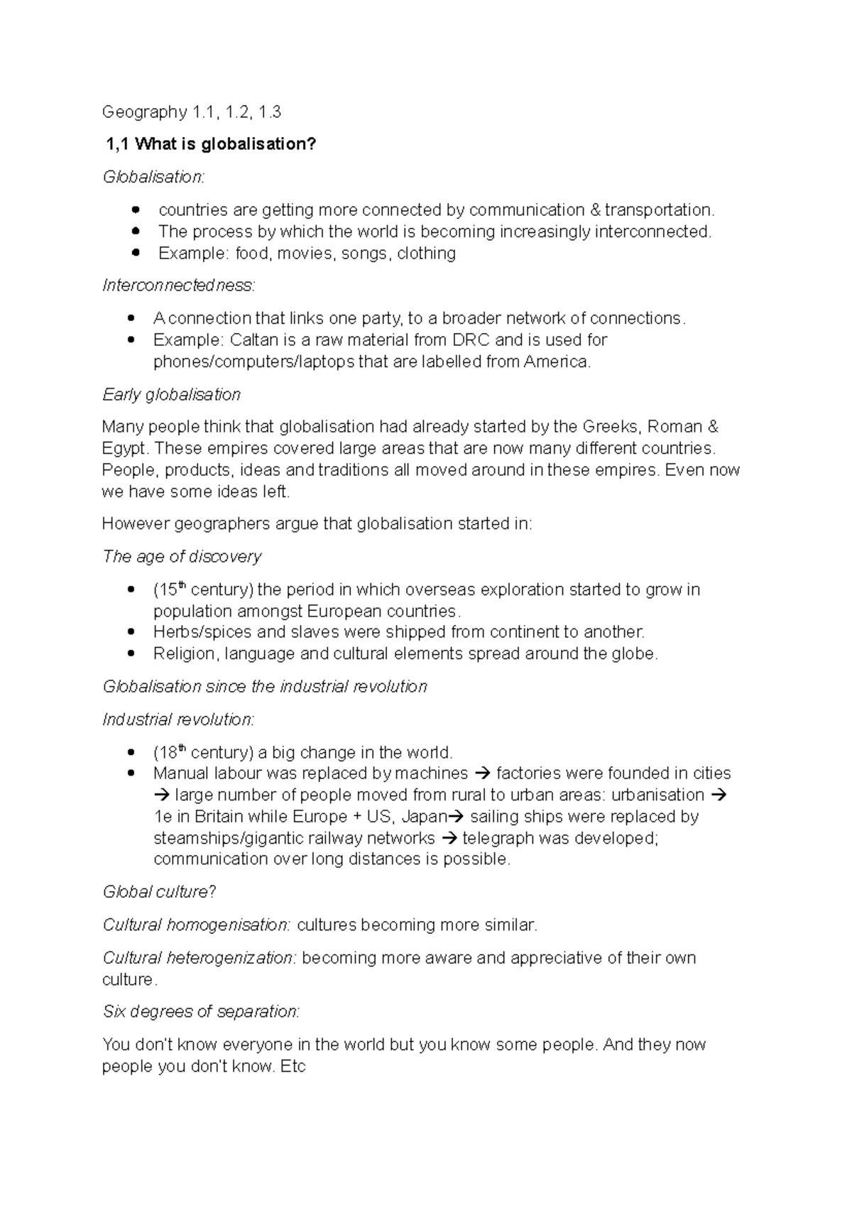 GEO 1: Summary of Chapter 1 - Understanding Globalisation and Its ...