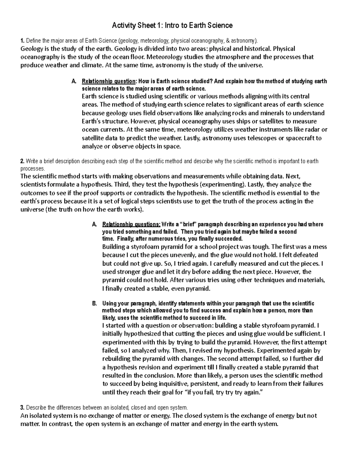 Activity Sheet 1 - Intro to Earth Science - Lecture Notes (42 pts ...