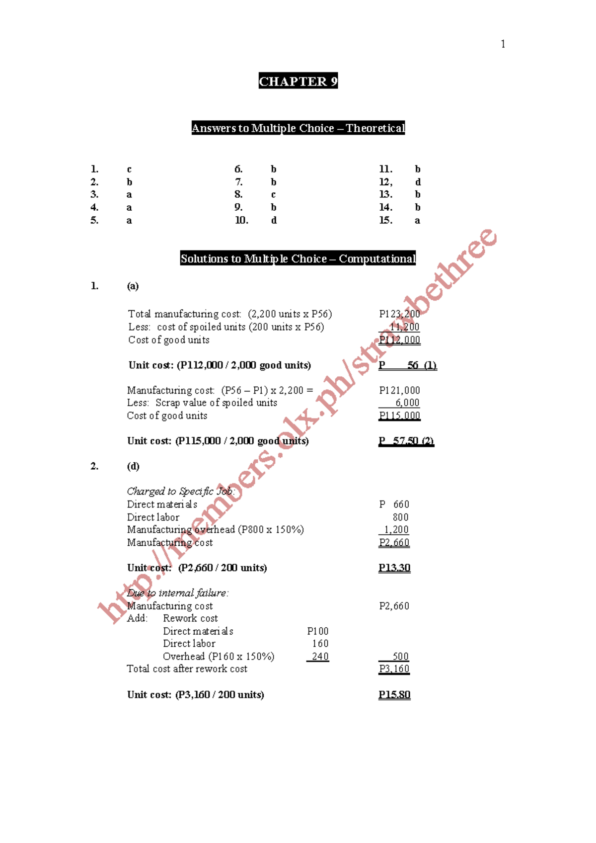 Cost Accounting CH9 Solutions and Answer Key - Studocu