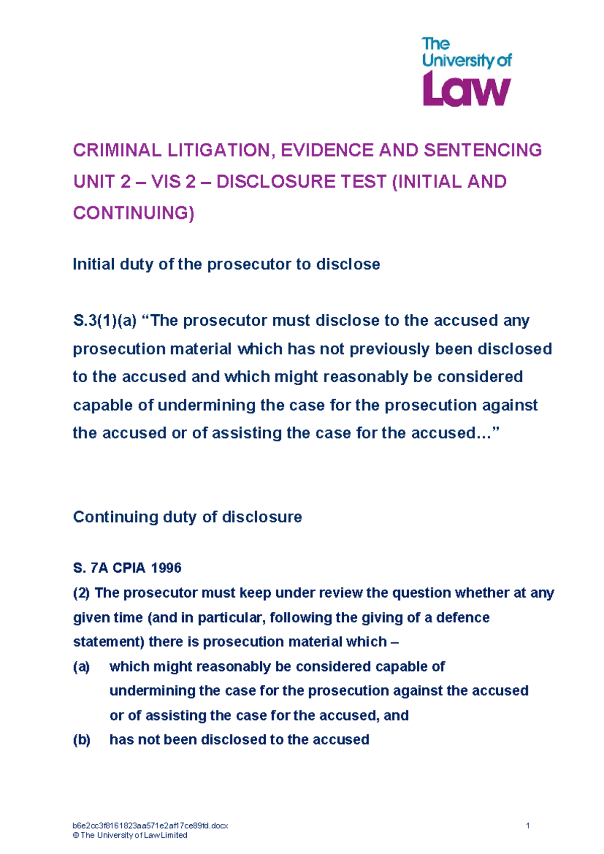 CRIMINAL LITIGATION UNIT 2: DISCLOSURE TEST & SENTENCING GRID - Studocu