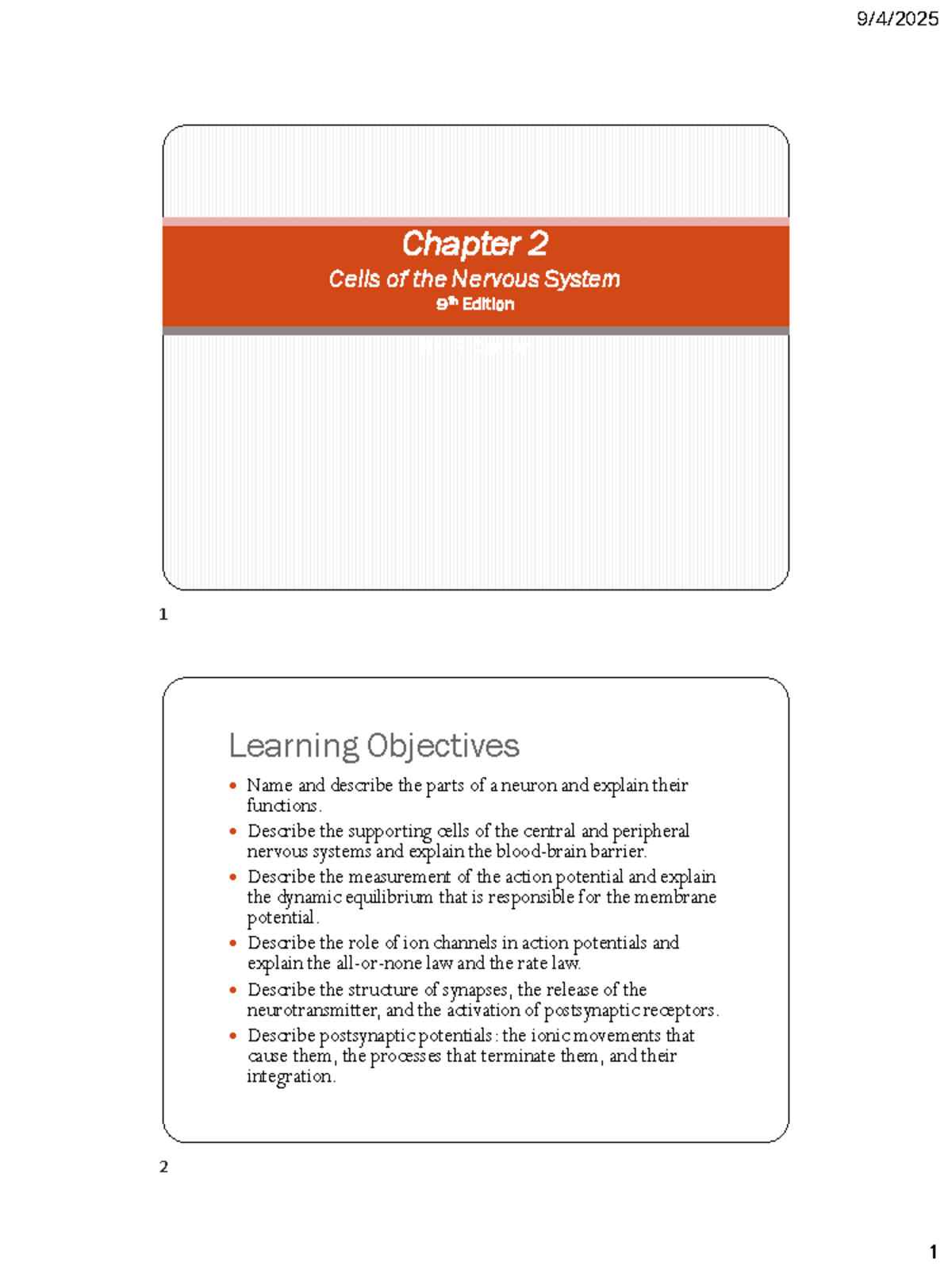Cells of the Nervous System: Chapter 2 Overview (9th Ed.) - Studocu