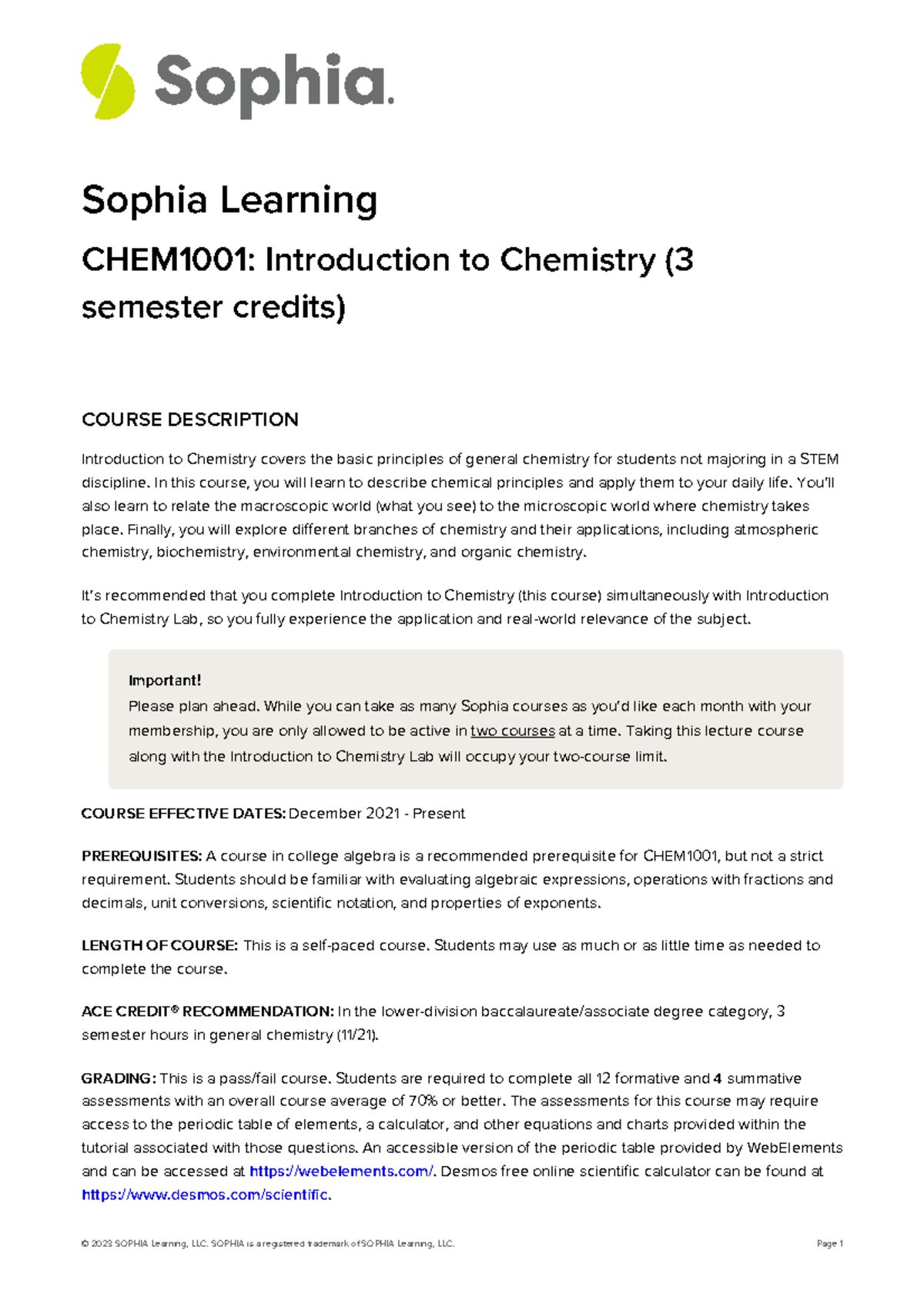 CHEM1001: Introduction to Chemistry Syllabus Overview - Studocu