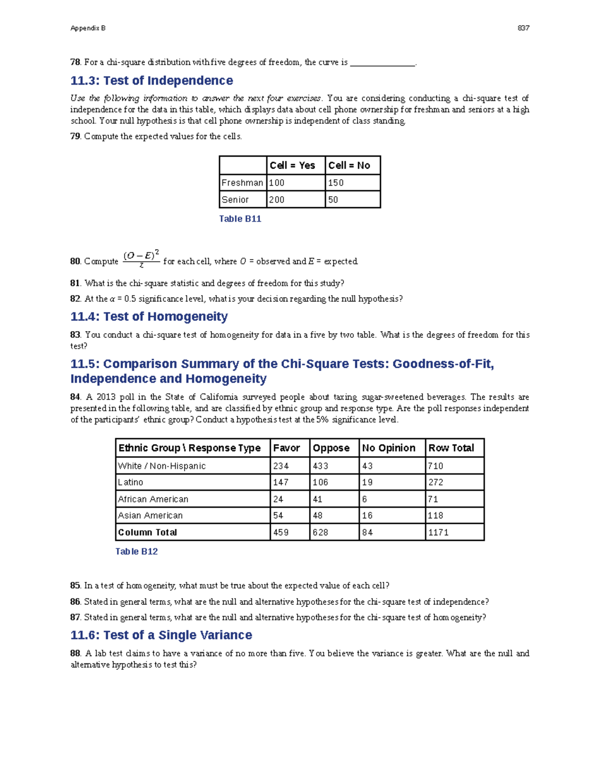 Appendix B: Tests of Independence and Homogeneity in Statistics (Part ...