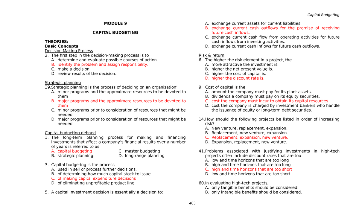 Capital Budgeting MAS Inbound 48832011 91690658123 - MODULE 9 CAPITAL ...