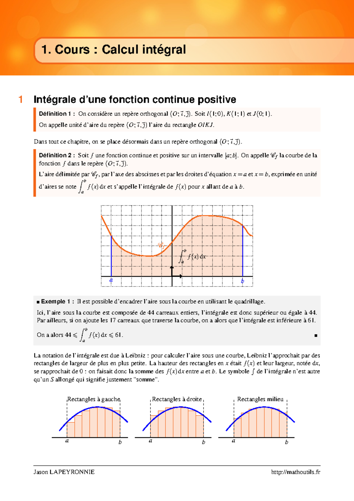 15-Calcul-integral - exo intégrales - 1. Cours : Calcul intégral 1 ...