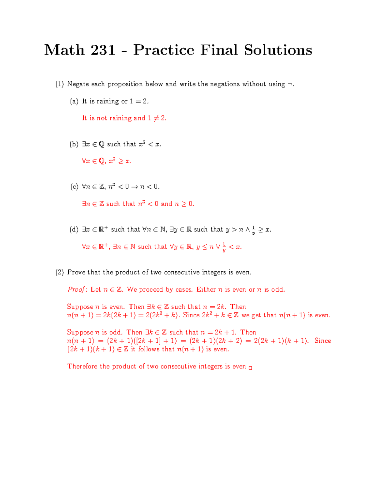 Math 231 Practice Final Exam Solutions and Proofs - Studocu