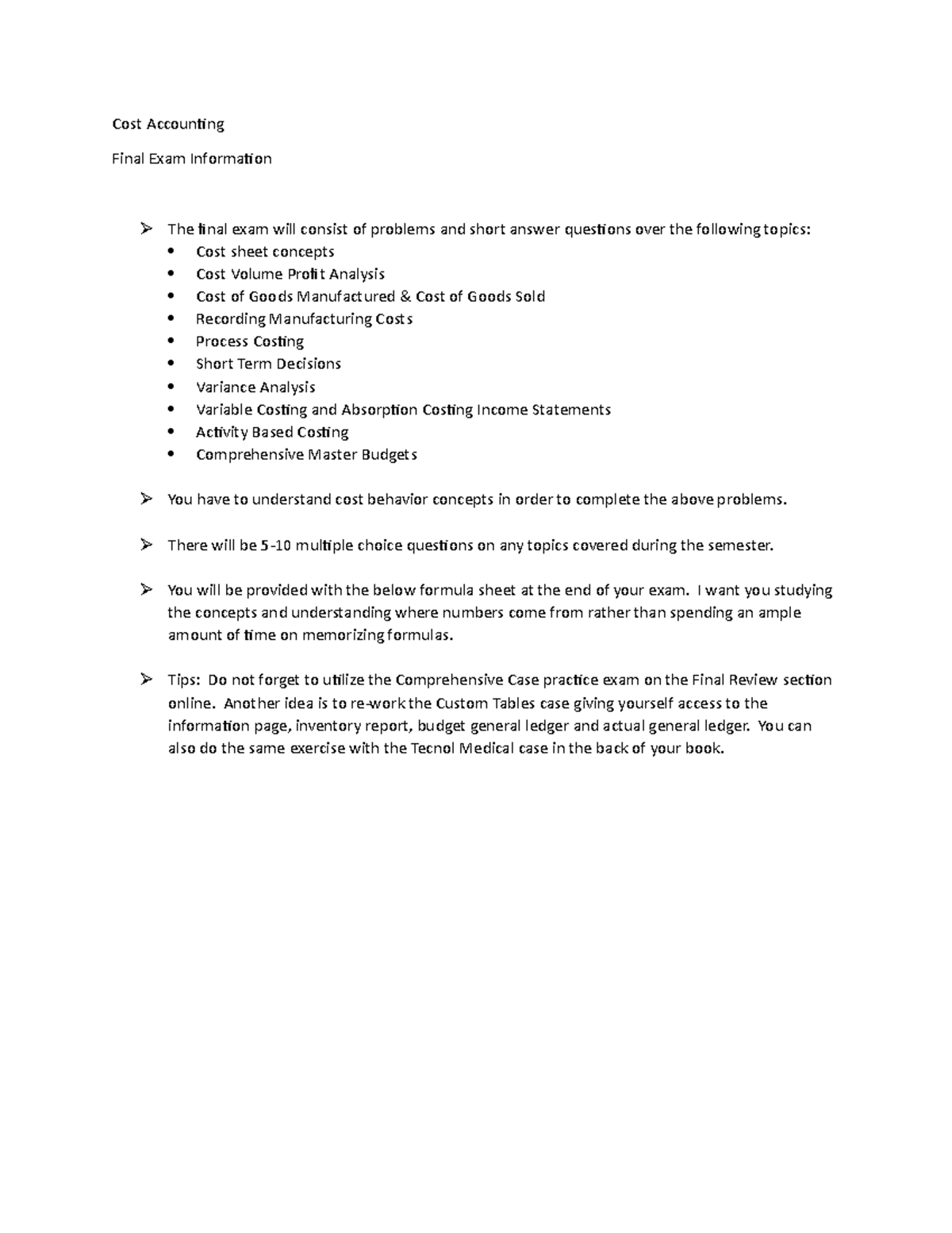 Cost Accounting 101: Final Exam Review Sheet & Key Concepts - Studocu