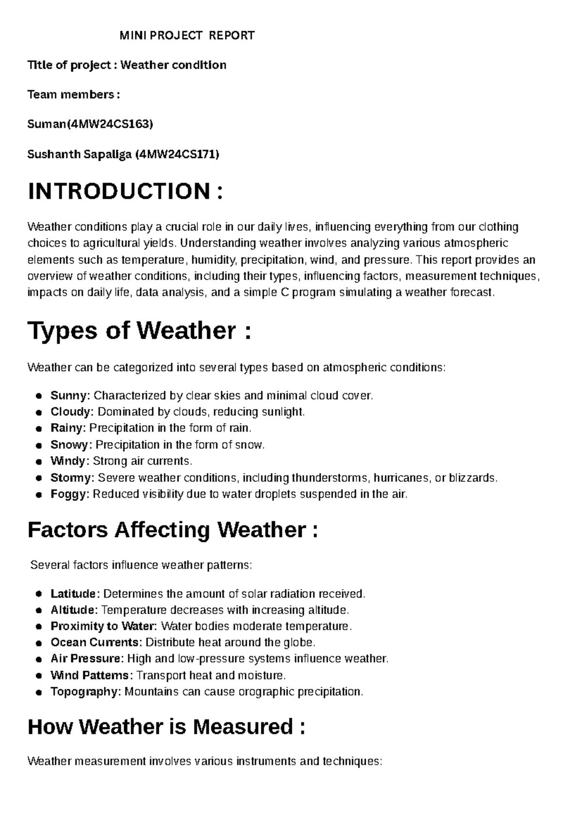 MINI PROJECT REPORT: Weather Conditions Analysis (4MW24CS) - Studocu