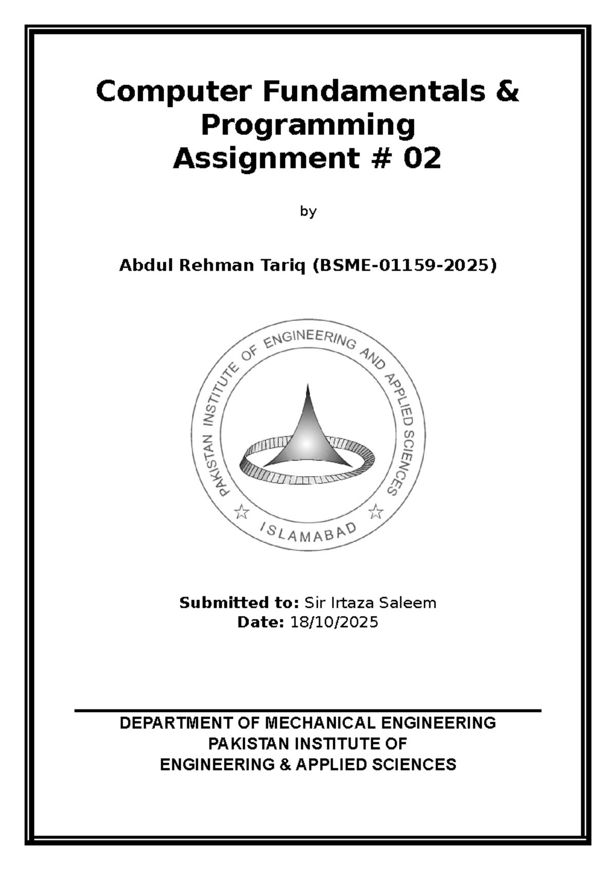 DME Programming Assignment 02: Computer Fundamentals - Studocu