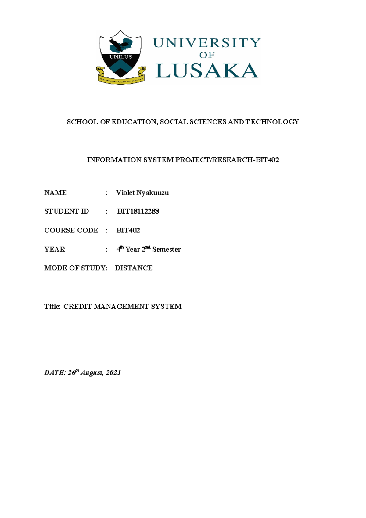 CREDIT MANAGEMENT SYSTEM (BIT) - INFORMATION SYSTEM PROJECT - Studocu