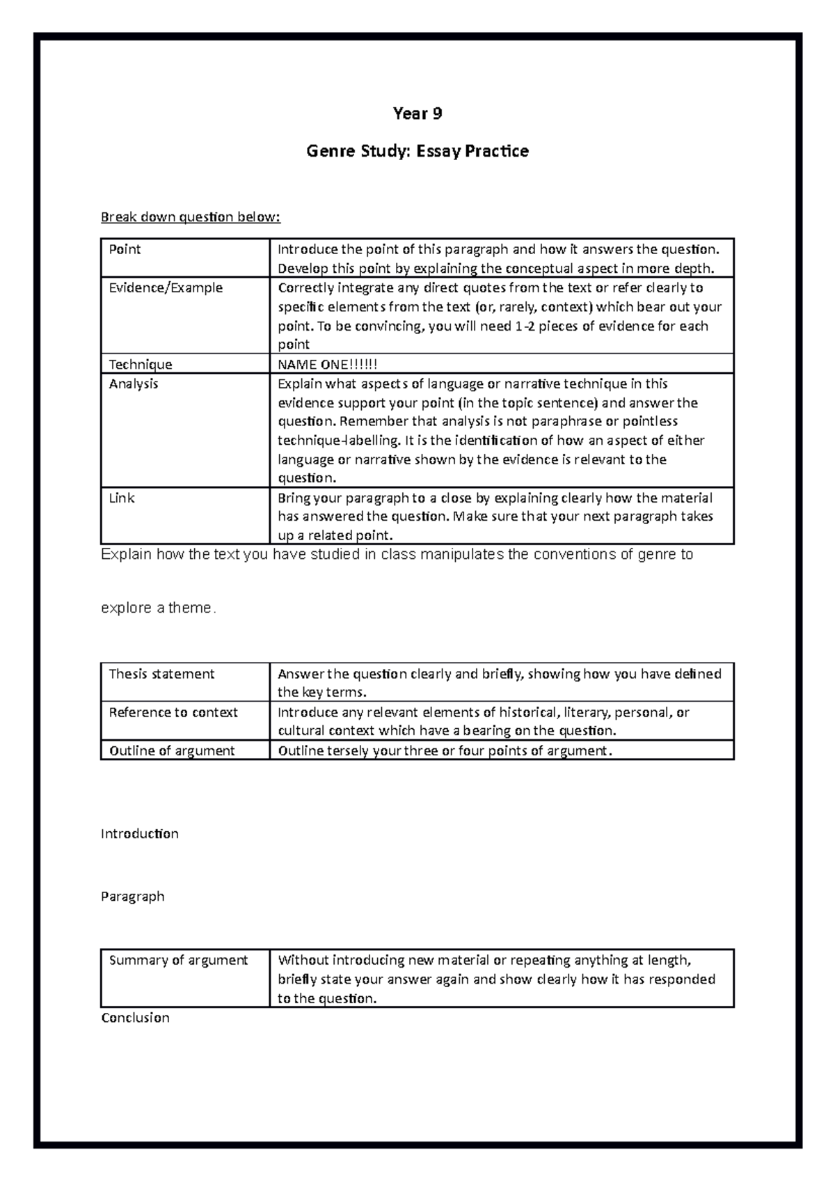 Year 9 Essay Practice: Structuring Your Argument Effectively - Studocu
