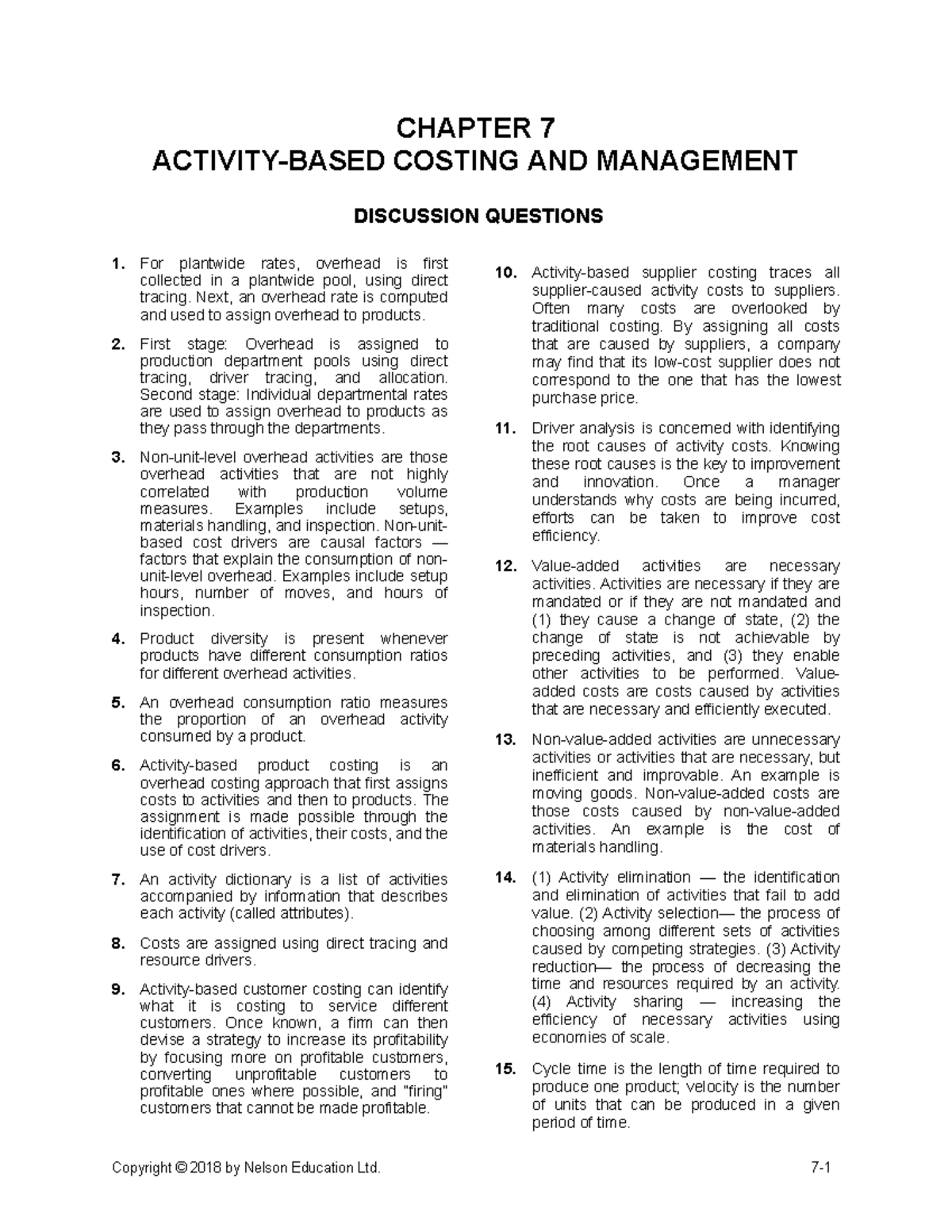 Chapter 7 - CHAPTER 7 ACTIVITY-BASED COSTING AND MANAGEMENT DISCUSSION ...