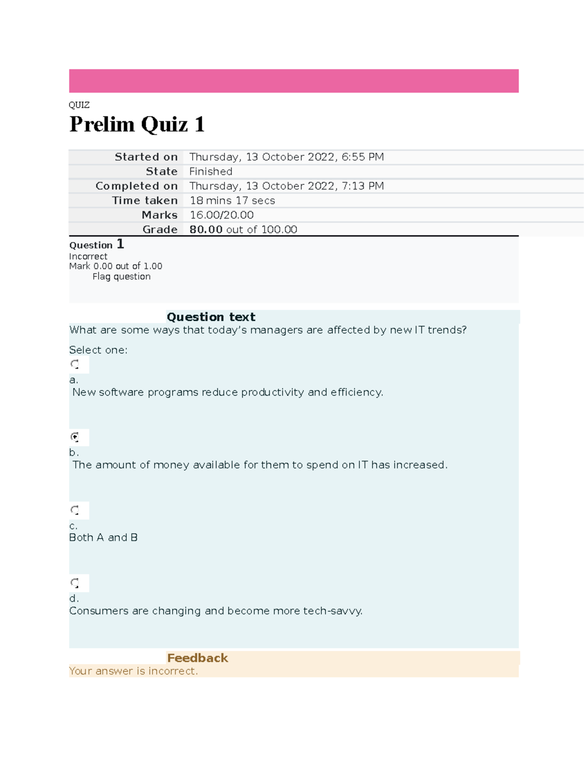 QUIZ - Prelim Quiz 1 Summary and Results - Studocu