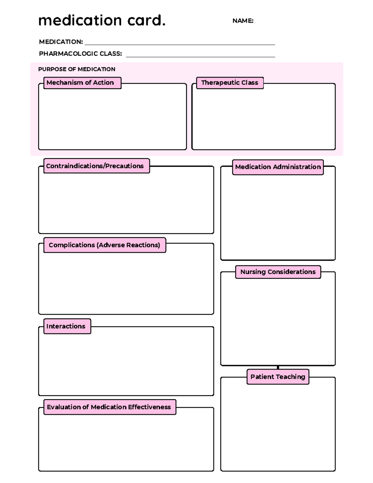 Pharmacology Medication Card - VN1SK - PHARMACOLOGIC CLASS: medication ...