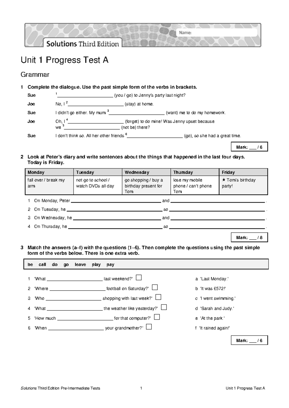 Unit 1 Progress Test A: Grammar & Vocabulary Solutions - Studocu