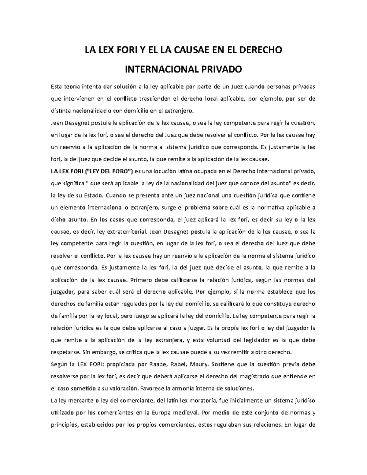 LA LEX FORI Y LA LEX CAUSAE EN EL DERECHO INTERNACIONAL PRIVADO - Studocu