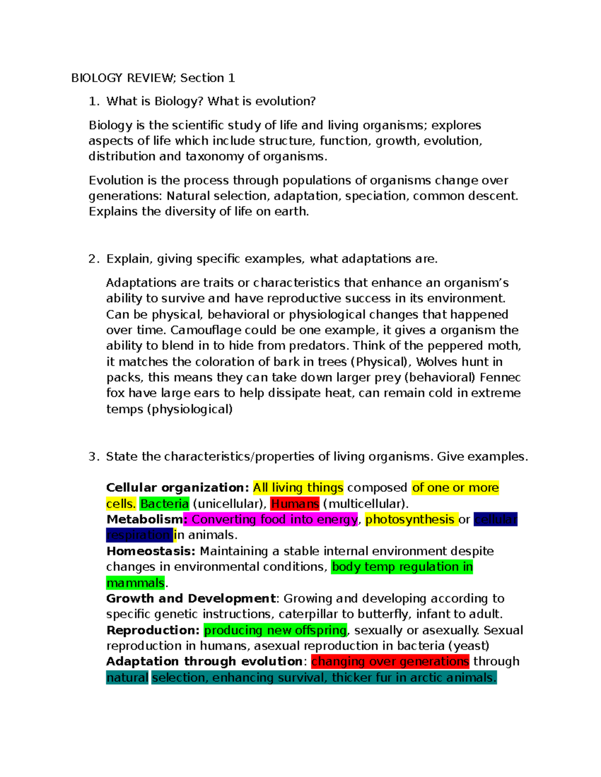Biology 101: Comprehensive review of key concepts and themes - Studocu